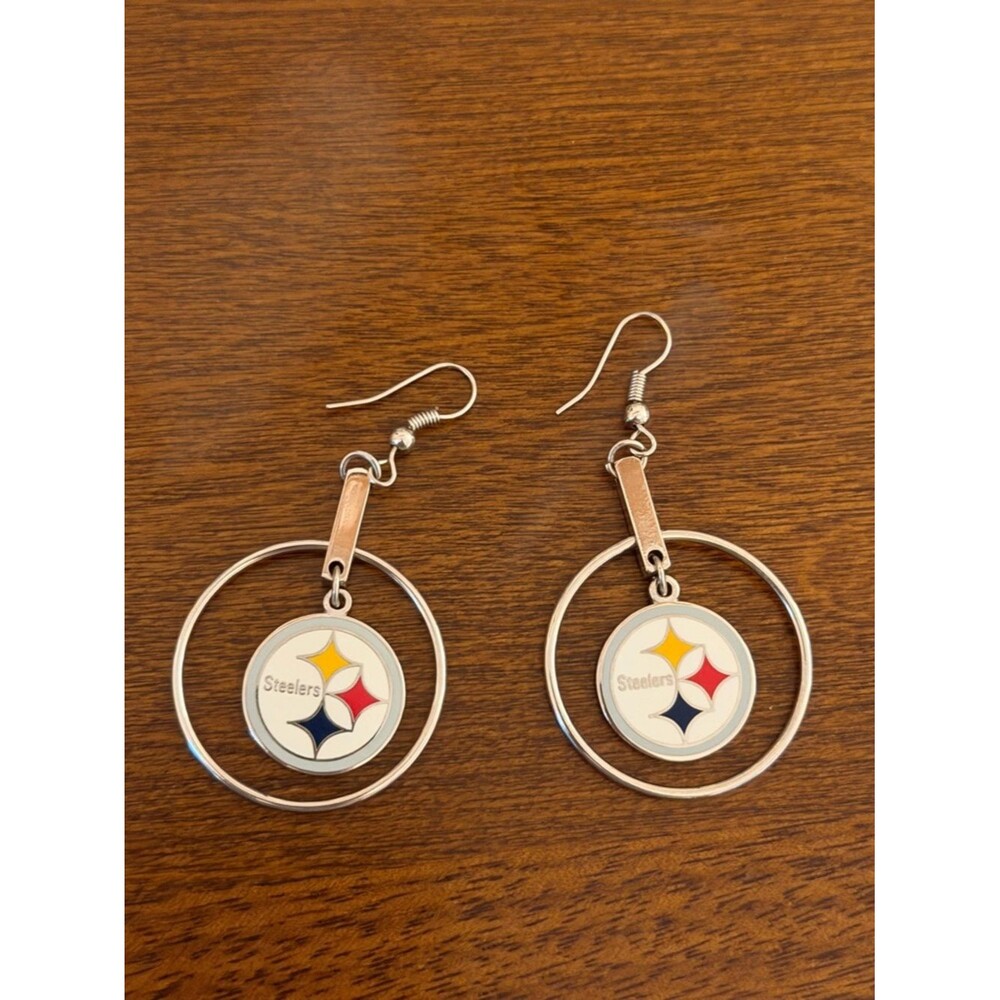 Pittsburgh Steelers Silver Hoop Earrings NFL Logo Dangle Charm